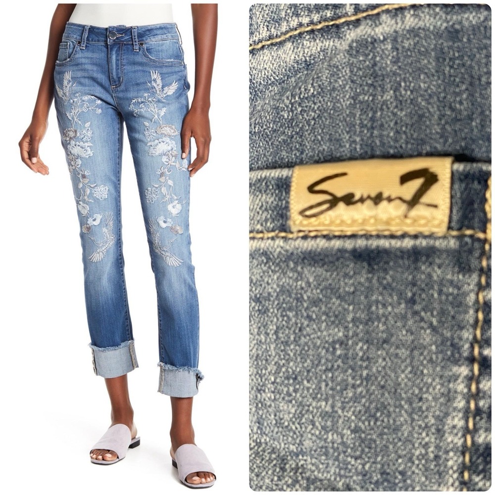 Embroidered‎ Jeans Seven7 Women's 12 Slim Faded Wash
